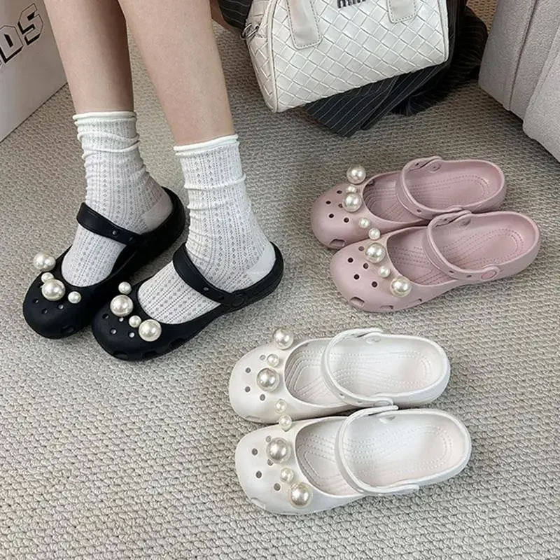 2026 Sommer-Trend Leoparden-Clogs für Damen, Weiche EVA-Schuhe mit Abnehmbaren Perlen-Charms, Ballerinas, Strand-Mary-Jane-Sandalen, Slipper – Detail 3