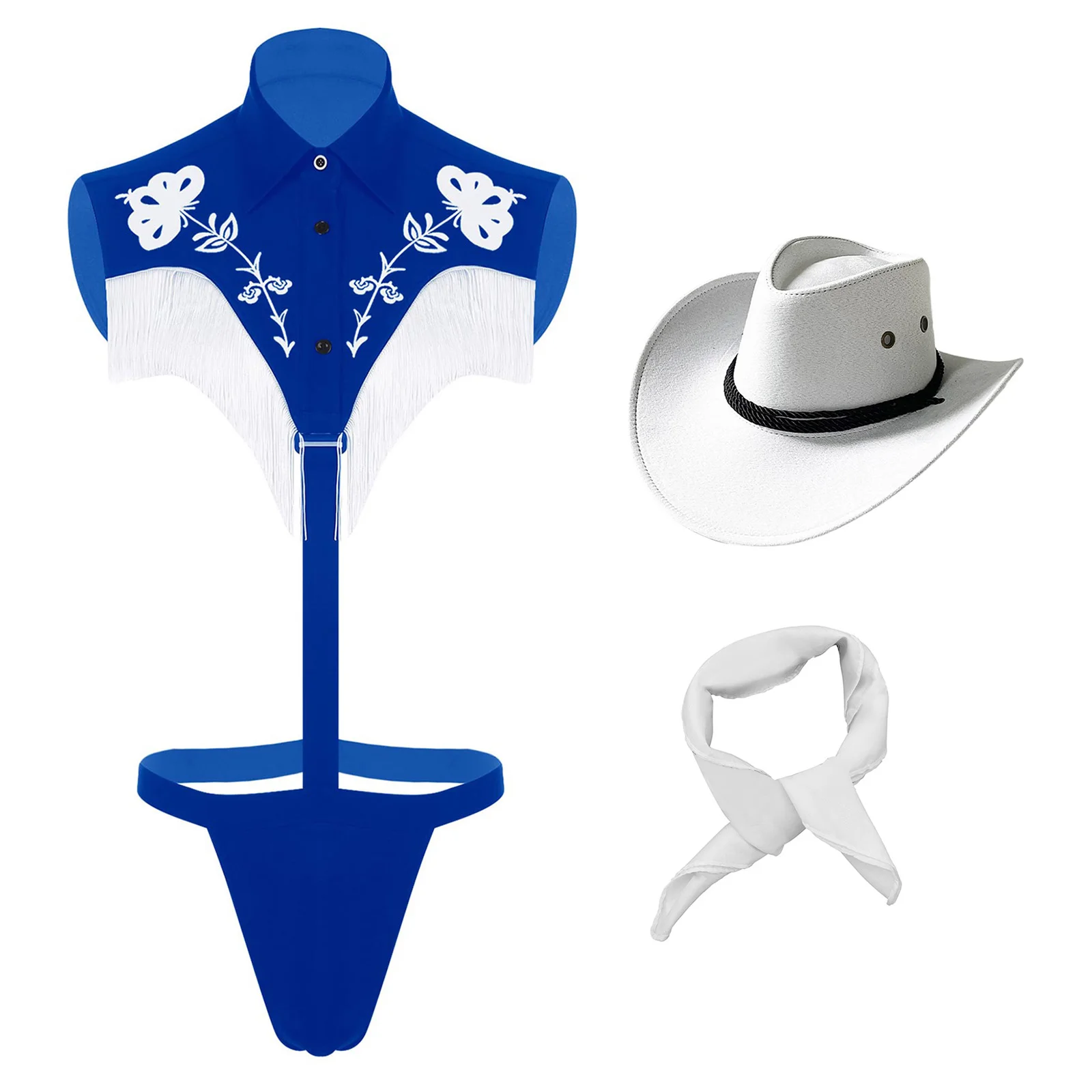 

Нижнее белье для взрослых и мужчин, ковбойский принт, стринги с Т-образной спинкой и вырезом, боди со шляпой и банданой, комплект из 3 предметов, нижнее белье, ночное белье, ролевые игры