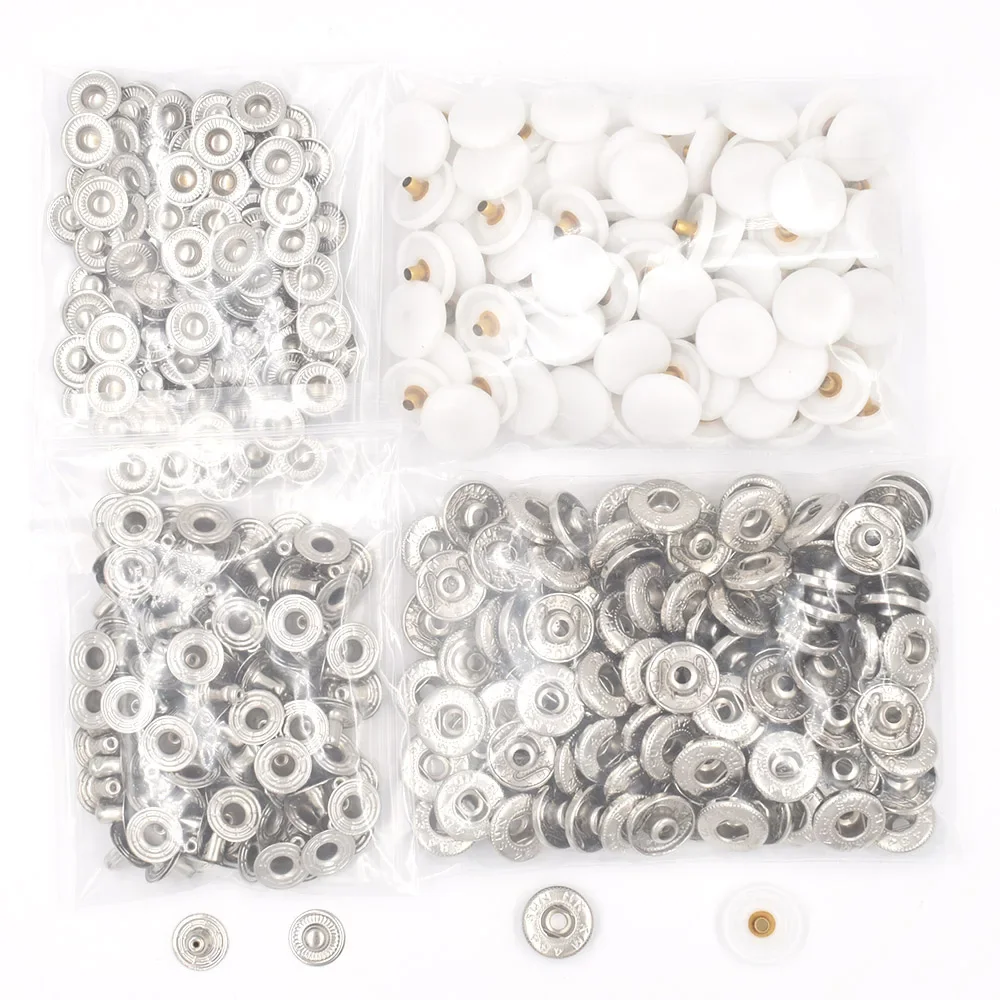 100sets S-spring Metal Buttons(3 optional Nylon Cap) Diy Bulk Clothing Sewing Accessories,15mm white/black/pink Press Type Snap