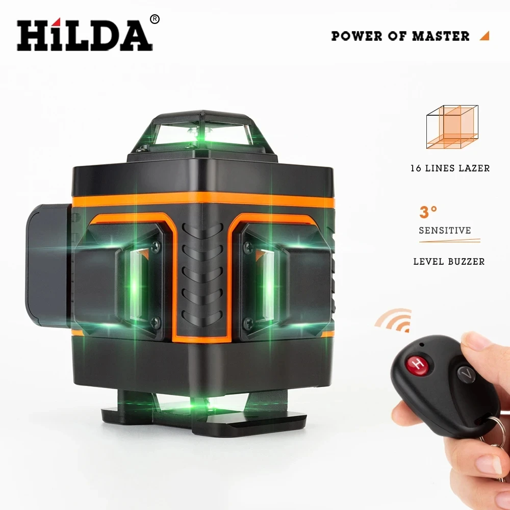 HILDA 12/16 Lines 3/4D 360 Horizontal And Vertical Cross Super Powerful Green Laser Level Laser Level Level Self-Leveling