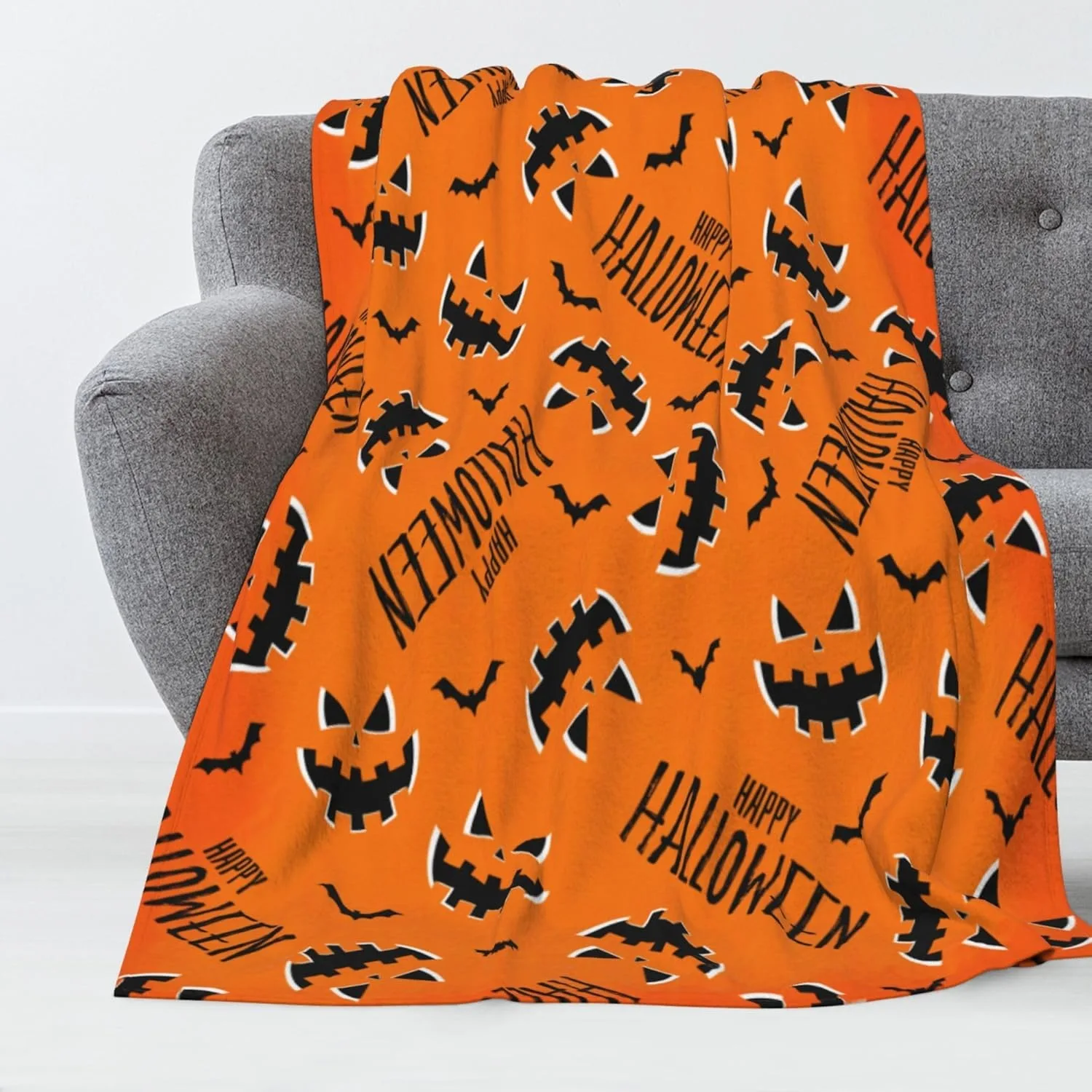 1 STÜCK Halloween-Thema-Überwurfdecke, orange Farbe, niedliche Fledermaus-Kunst, dünne Decke, Geschenke für Couch, Bett, Auto, Zuhause, Camping, alle Jahreszeiten