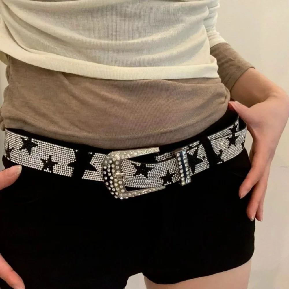 調節可能な Y2K 五芒星ベルトストラップバックルヴィンテージ光沢のあるスターウエストバンド誇張パンクジーンズ装飾ウエストアクセサリー