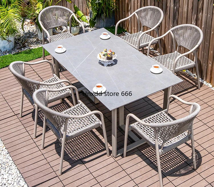 Outdoor courtyard rock slab dining table and chairs balcony terrace simple combination