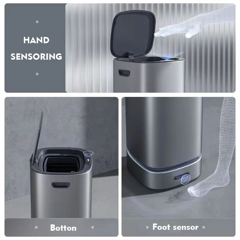 Smart Sensor Trash Can with Automatic Packing Garbage Bag Bathroom Toilet Trash Can Automatic Close Bag Adsorption Wastebasket