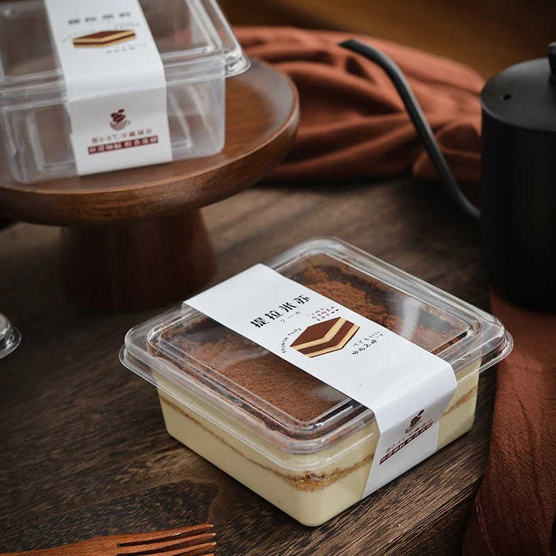 50pcs Tiramisu Container with Lid Square Plastic Cake Packaging Box 370ml Disposable Baking Food Mousses Dessert Cup