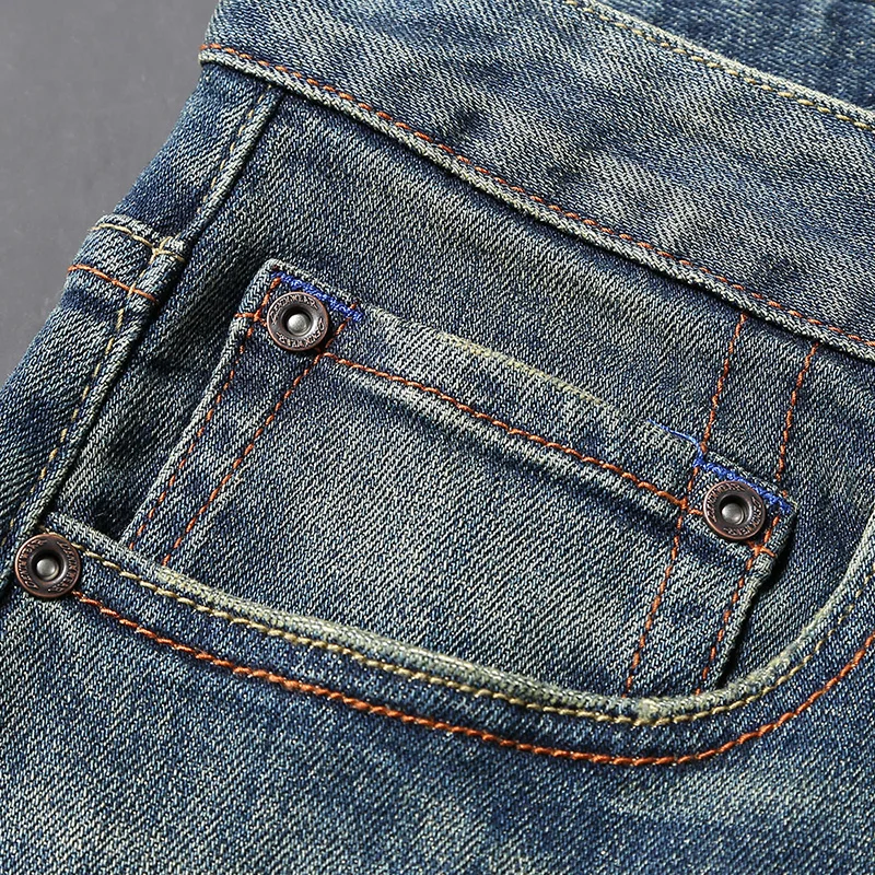 European Fashion Trendy Men Jeans High Quality Retro Blue Elastic Slim Designer Jeans Men Vintage Trousers Denim Pants Hombre