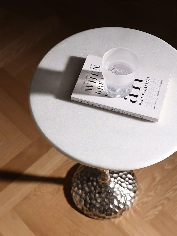 Home Sofa Mobile Side Table Light Luxury India Imported Hammer Pattern Aluminum Marble Small Coffee Table Small Round Table
