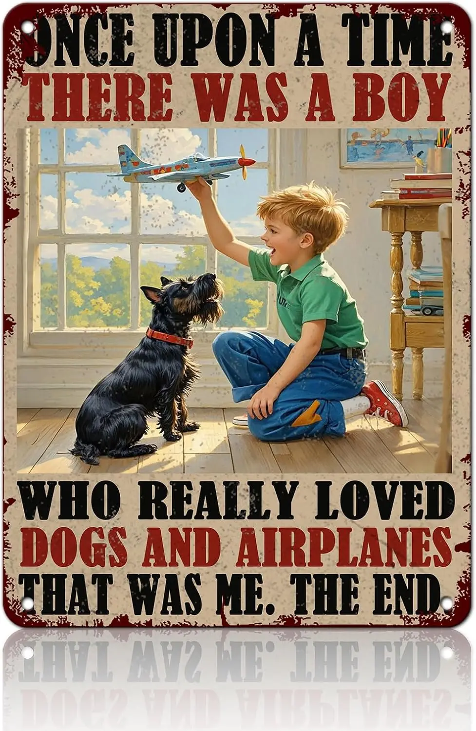 Funny There Was A Boy Who Really Loved Dogs and Airplanes Metal Tin Sign Poster  Dog Home Kitchen Ga