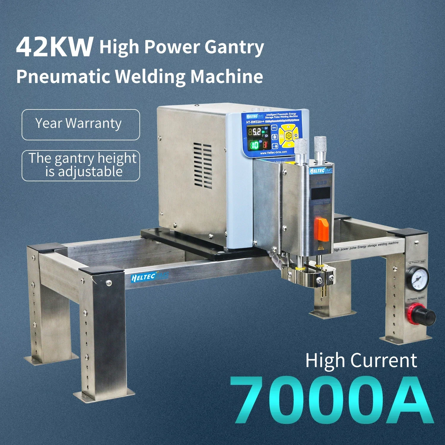 Heltec 42KW 7000A Lithium Battery Spot Welder with Pneumatic Press & Air Compressor High Power Welding Machine for Battery Packs