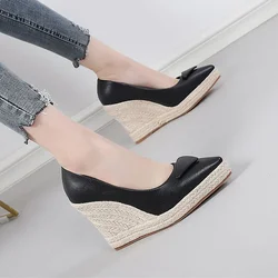 New Spring Summer Fashion Ladies Party Shoes Brand Women Pumps Pointed toe Wedges High Heels Black Pink Big Size 42 DX267