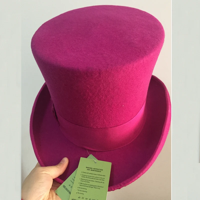 LIHUA Women Party Fashion Wool Tophats Men\'s Flat Top Hats 100% Wool Derby Hat Felt 18cm/7inch Bowler Hat Magic Hat