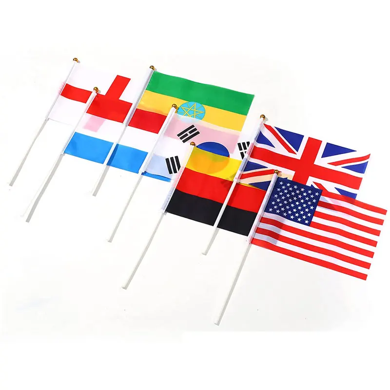 Mini Hand Waving Flag 14x21cm Polyester Small Flag With Plastic Flagpole For Various Holiday Parties National Day