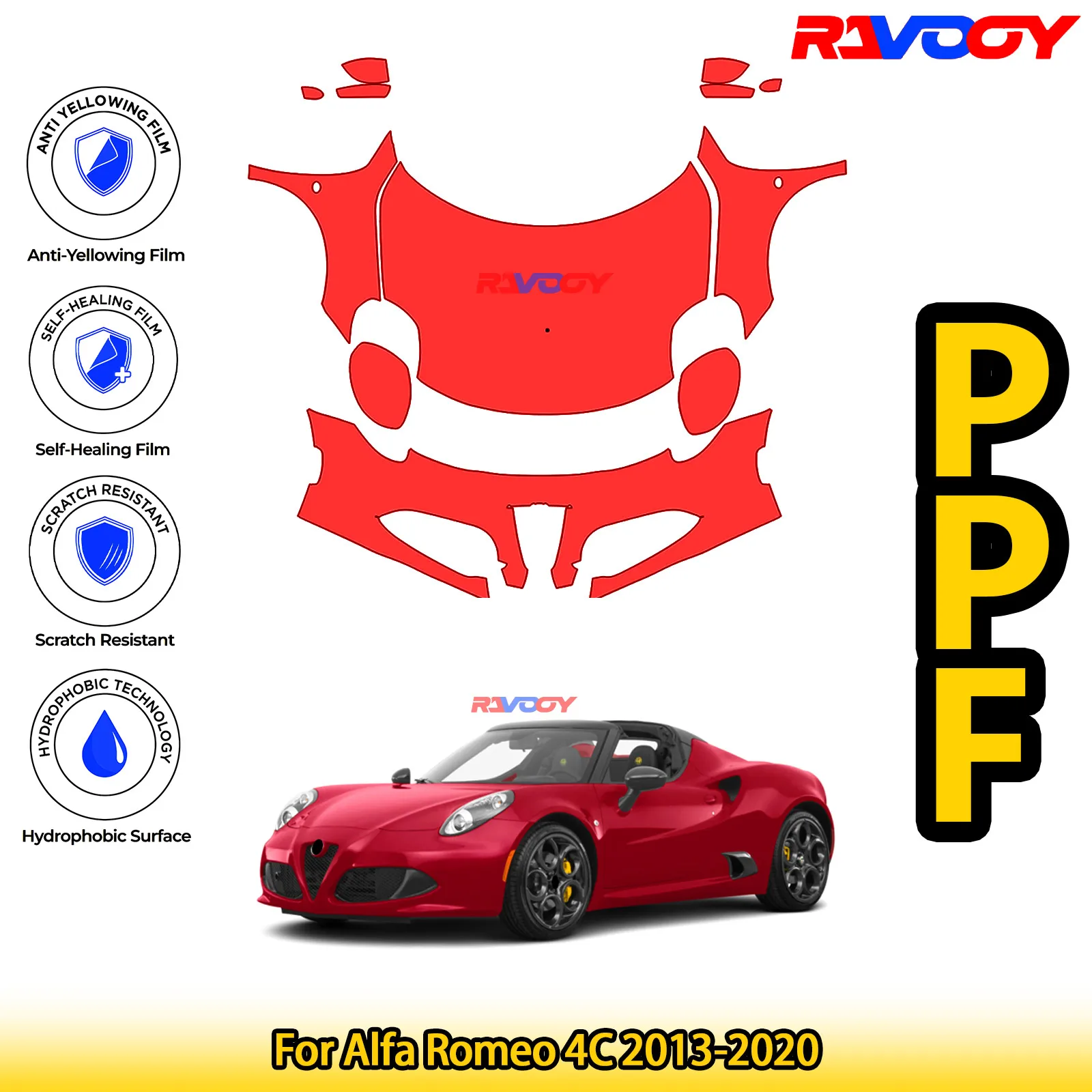 

Для Alfa Romeo 4C 2013-2020 глянцевая матовая черная предварительно вырезанная передняя защитная пленка PPF для защиты от краски