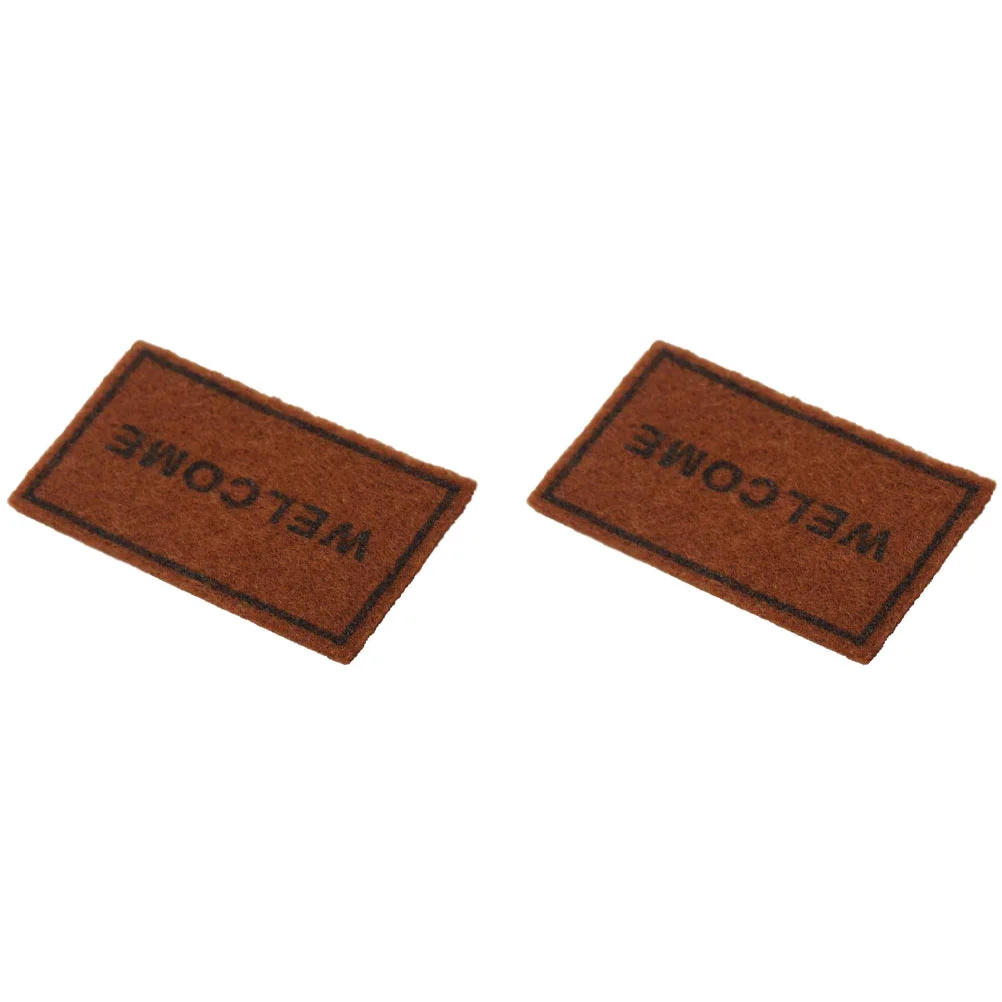 

2 Pcs Miniature Doormat House Rug Little Toy Room Kids Decor Brown Realistic Dollhouse Carpet Child Toys