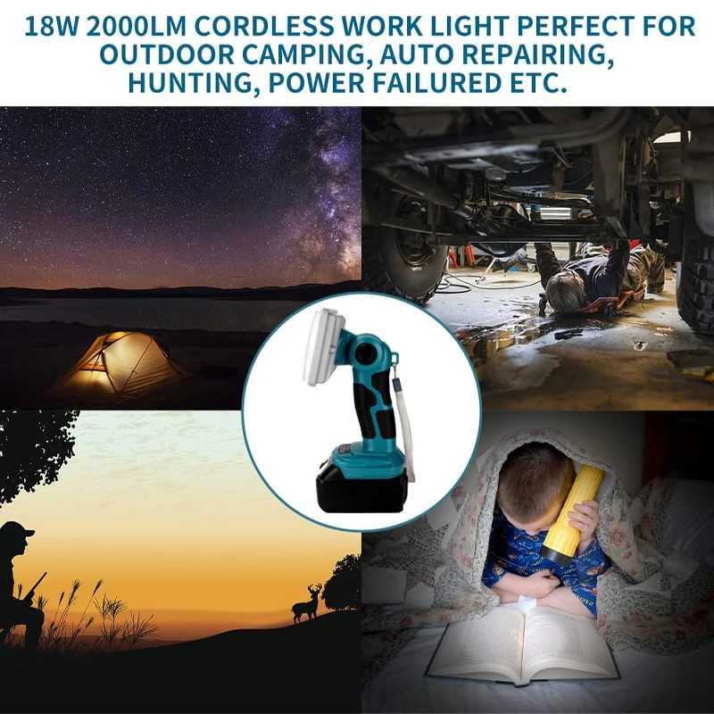 

LED Flashlight Outdoors Spotlight for Makita BL1430 BL1830 18V Lithium Battery Portable Flood LightEmergency Lighting with USB