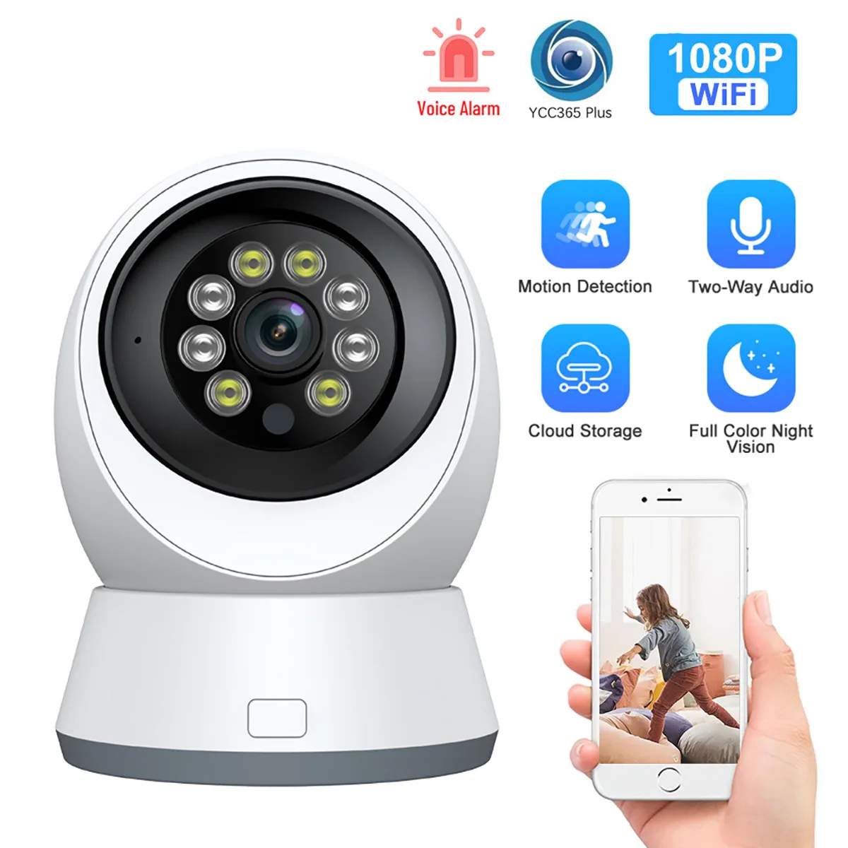 

2MP 1080P YCC365 APP Full Color Wireless PTZ Intercom IP Camera AI Humanoid Detection Home Security CCTV Baby Monitor