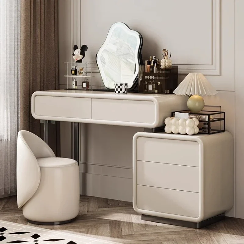 

Modern White Dressing Tables with Side Cabinet Mirror White Luxury Solid Wood Makeup Dressers Vanity Table Bedroom Furniture