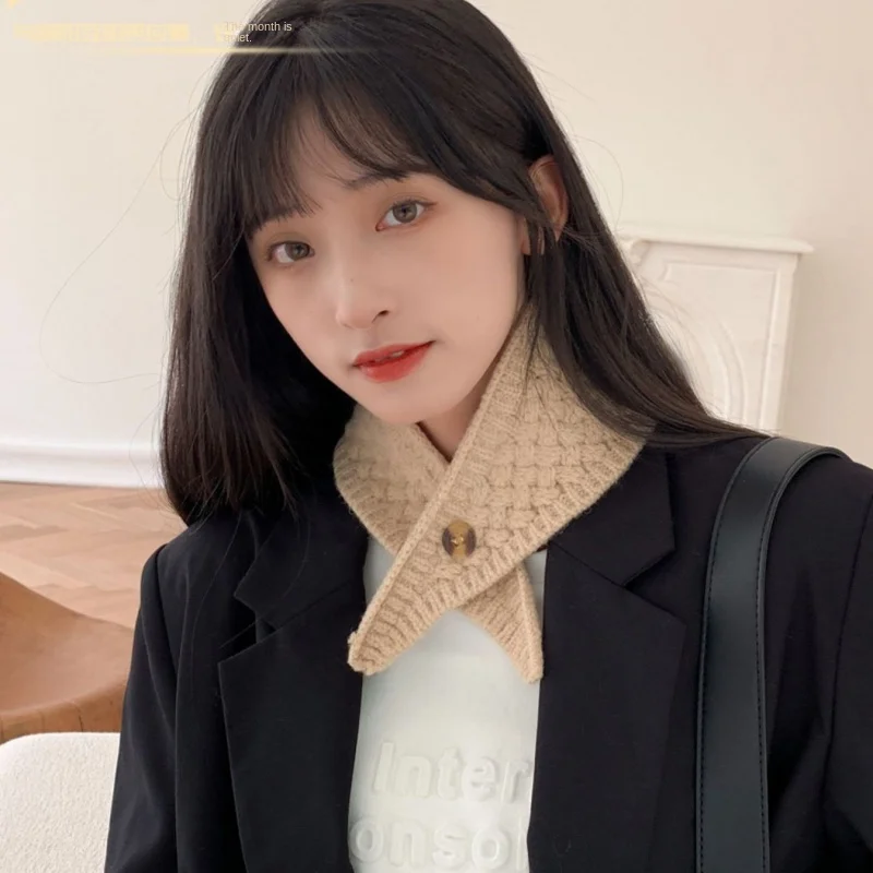 محبوك وشاح تدفئة للرقبة الشتاء وشاح صغير للنساء الكورية نمط وهمية طوق قصيرة تنوعا الرقبة أدفأ محبوك غطاء الرقبة