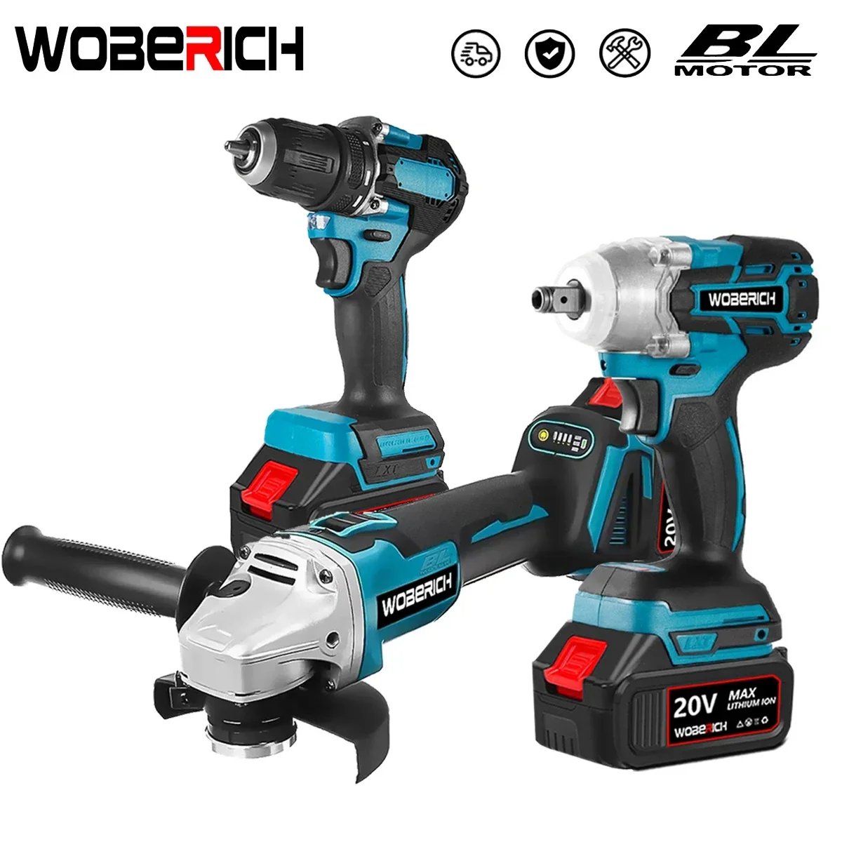 Brushless 125MM Electric Angle Grinder Cordless Impact Wrench 13MM Impact Drill Screwdriver Combo Kit Power Tool Sets For Makita