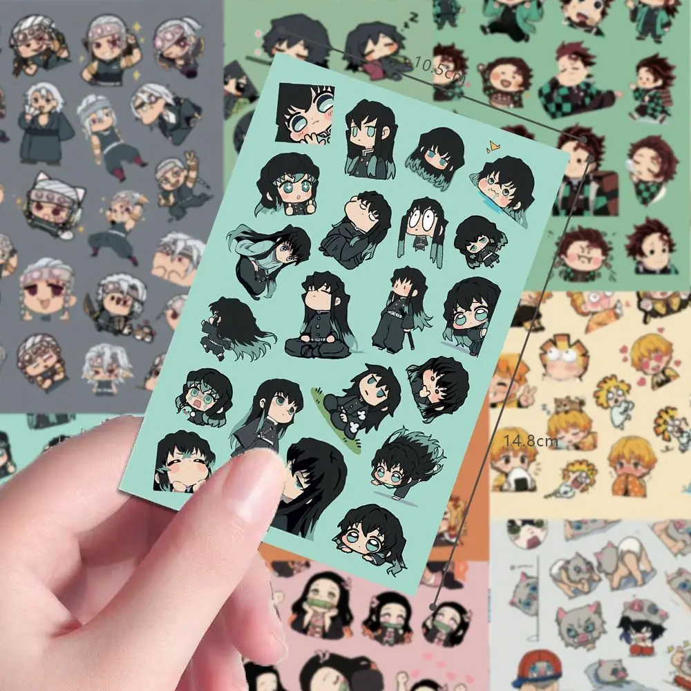 24pcs Chibi Demon Slayer screen protector sticker dual-colored eyes collage material pack waterproof stickers