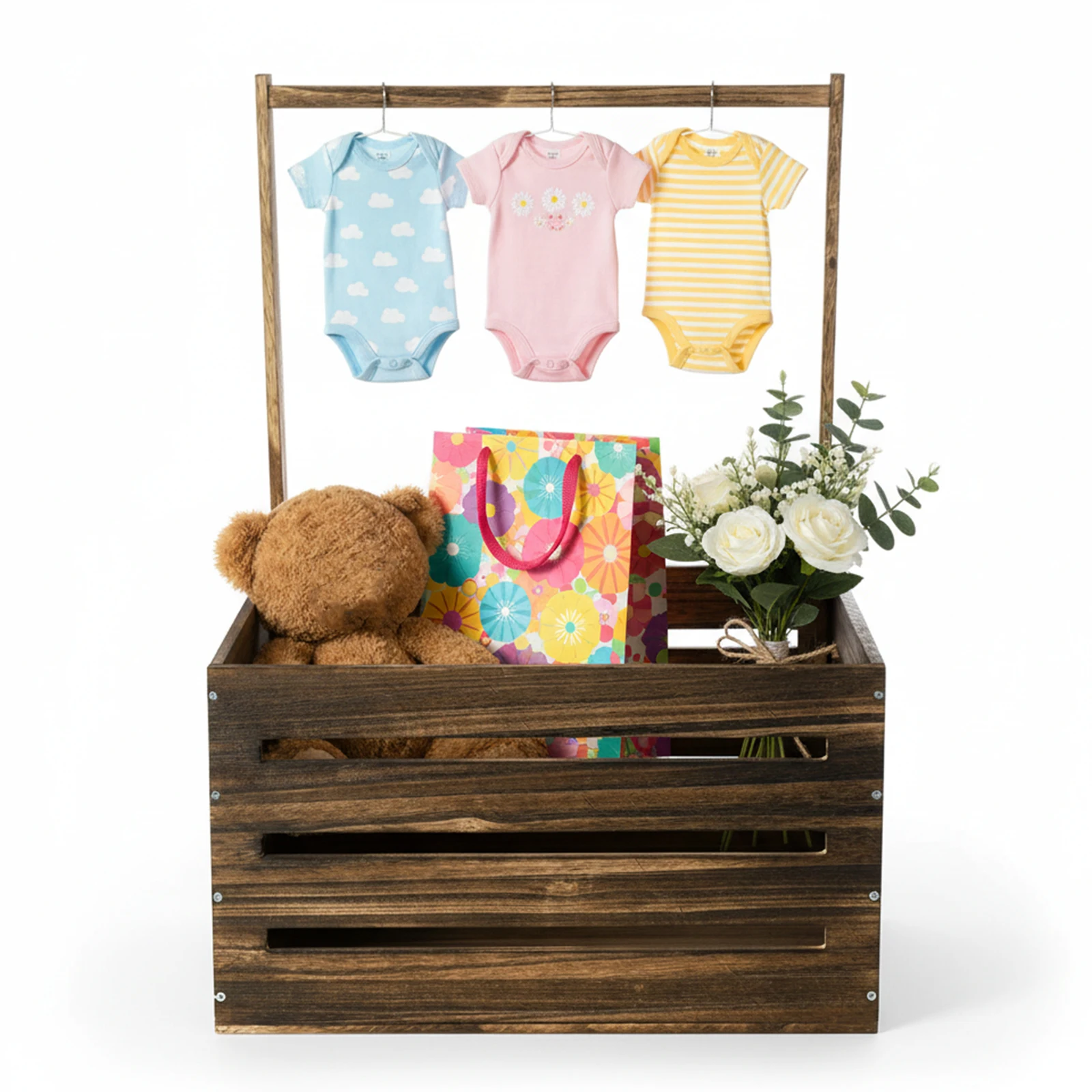 

Baby Storage Crate with Handle Baby Shower Gifts Basket Newborn Girl Welcome Gift for New Mom Parents
