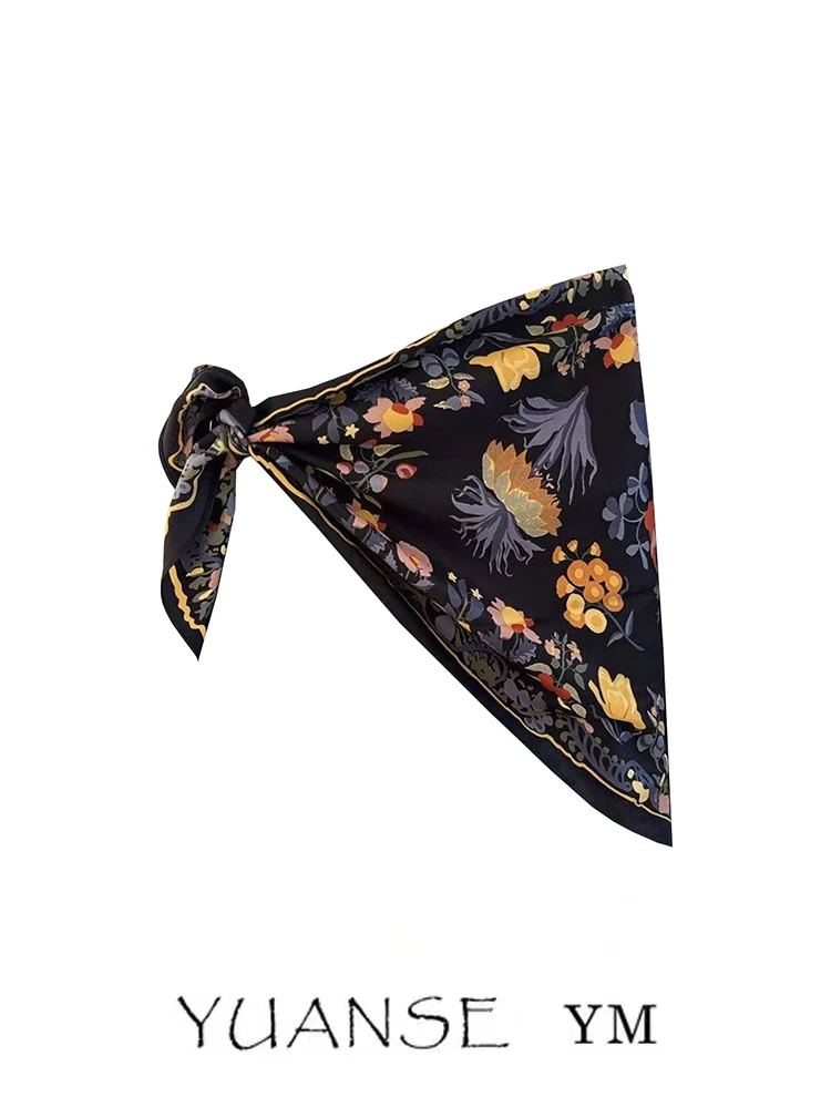 Floral Print  Scarf Butt Curtain Women's Four Seasons Fashion Elegance Layered High-End Skirt Curtain Half Skirt