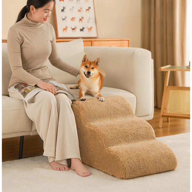 Slanted Pet Stairs, Bedside Sofa Climbing Ladder, High Elastic Sponge Step Slope, Comfortable Plush Dog Stairs, 35 Degree