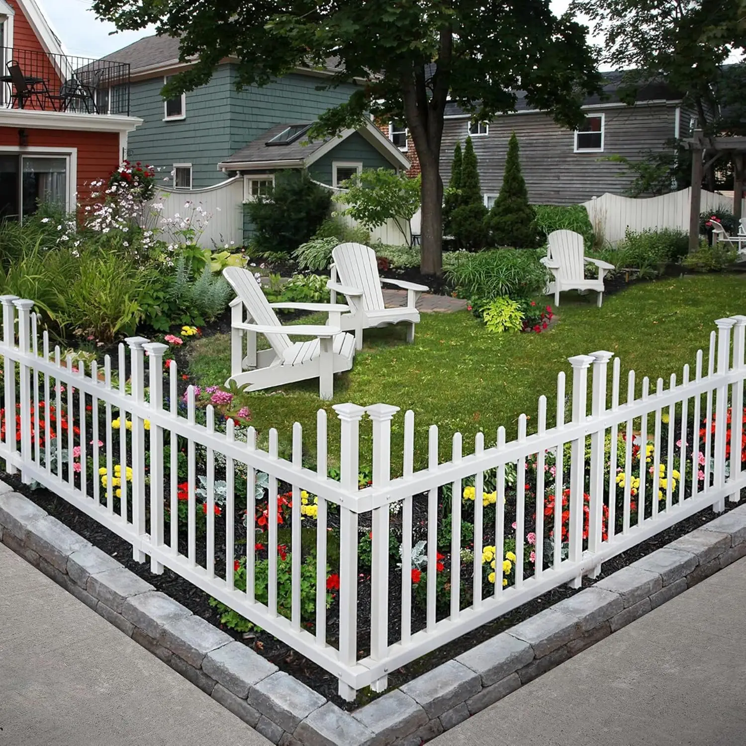 

White Vinyl Picket Fence Panels, 2.5ft H x 3.5ft W, Easy DIY No-Dig Decorative Fencing for Yard, Patio, or Garden