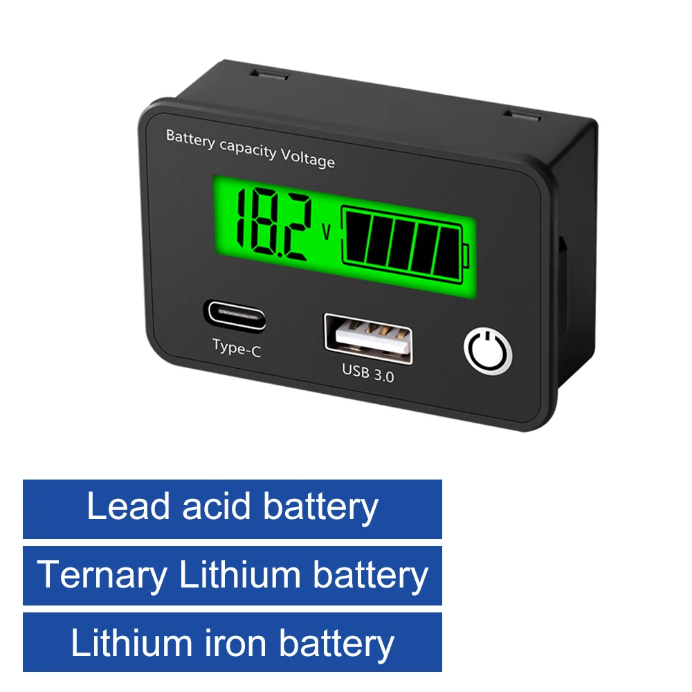 LCD 디지털 범용 전기 전압 계량기, 납산 리튬 LiFe PO4 배터리 용량 표시기, 12V, 24V