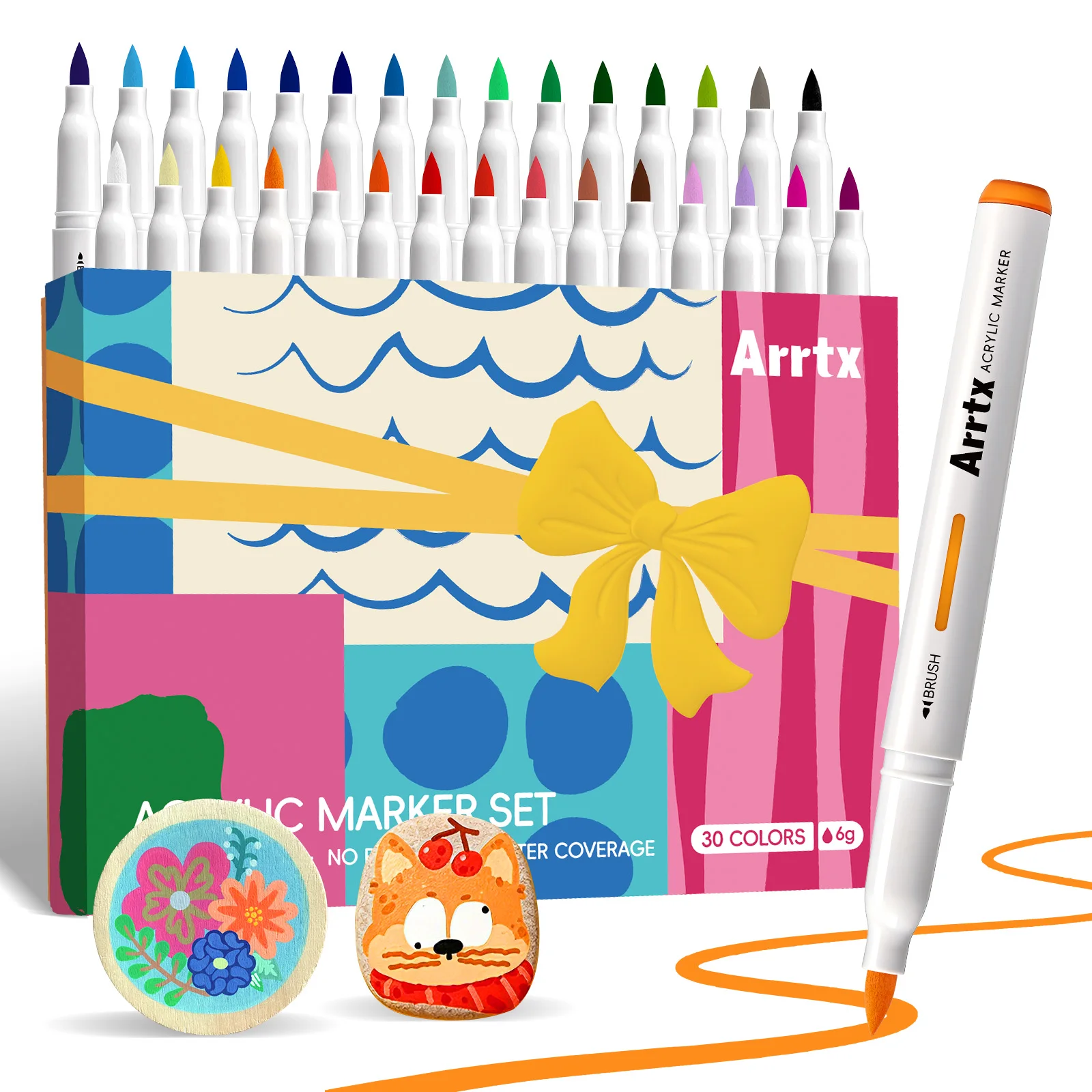 

Arrtx 30 Colors Dopamine Bright Shades Large Capacity Acrylic Paint Markers Brush Tip Quick Dry Art Pens for Painting DIY