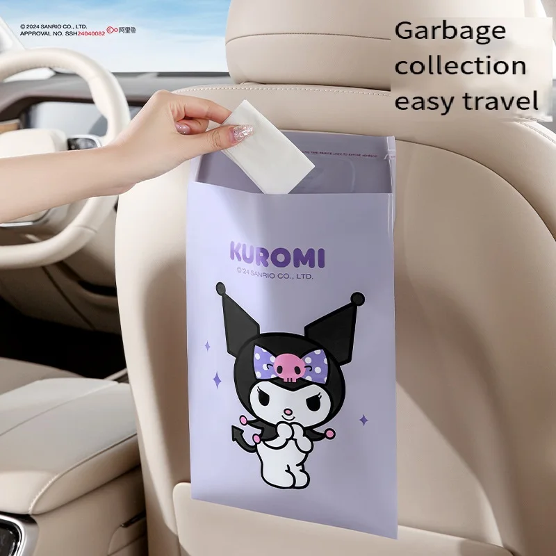 

Sanrio Kurome Car Garbage Bag Portable Storage Bag Cleaning Bag Paste Hanging Environmental Friendly Cartoon Universal Kawaii 24