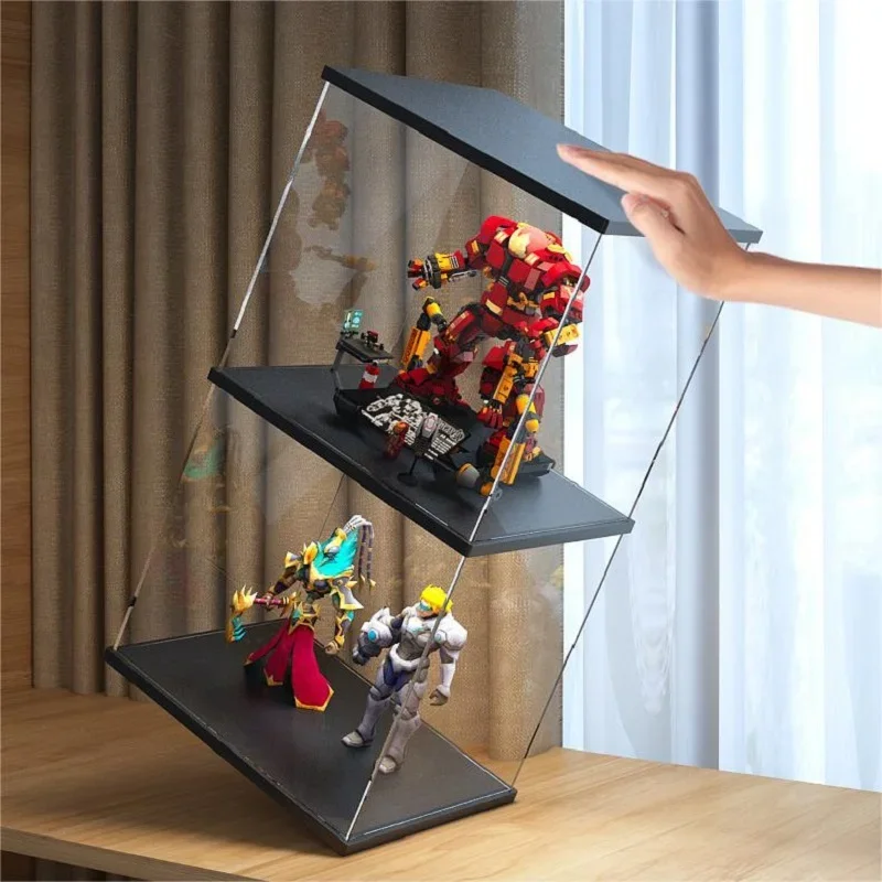 Acrylic Display Cabinet with LED Light, Dustproof Figure Display Case with Door for Toys, Car Model,Dolls, Souvenirs Storage Box