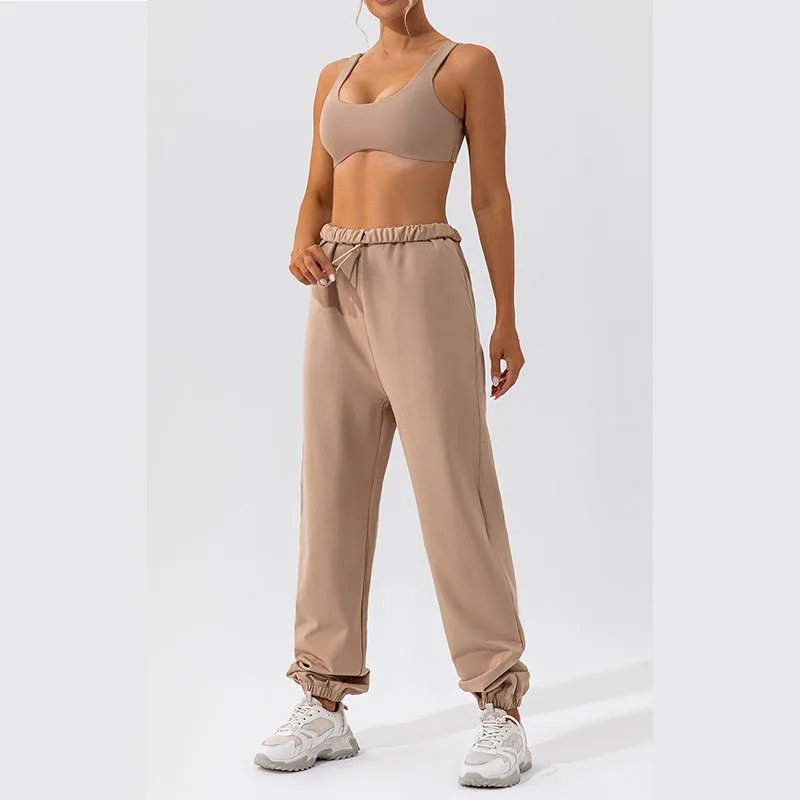 Calça casual versátil de perna reta feminina, cintura cinched, ajuste solto, atlética, ao ar livre, nova