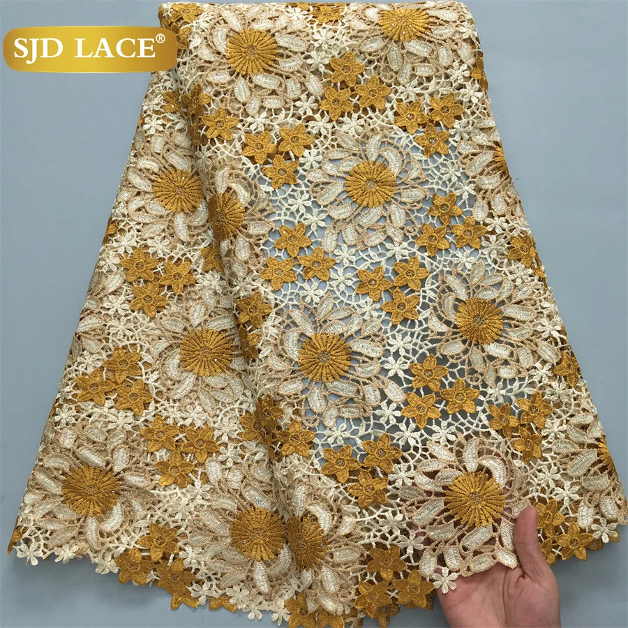 SJD LACE 5 Yards Nigerian Guipure Cord Lace Dress Fabrics 2025 High Quality African Water Soluble Lace For Women Party Sew 4134