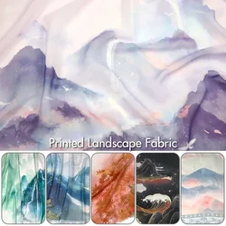 Tela de gasa con estampado de paisaje antiguo, vestido Hanfu, falda de cara de caballo, tela de costura artesanal, tela translúcida para disfraces chinos