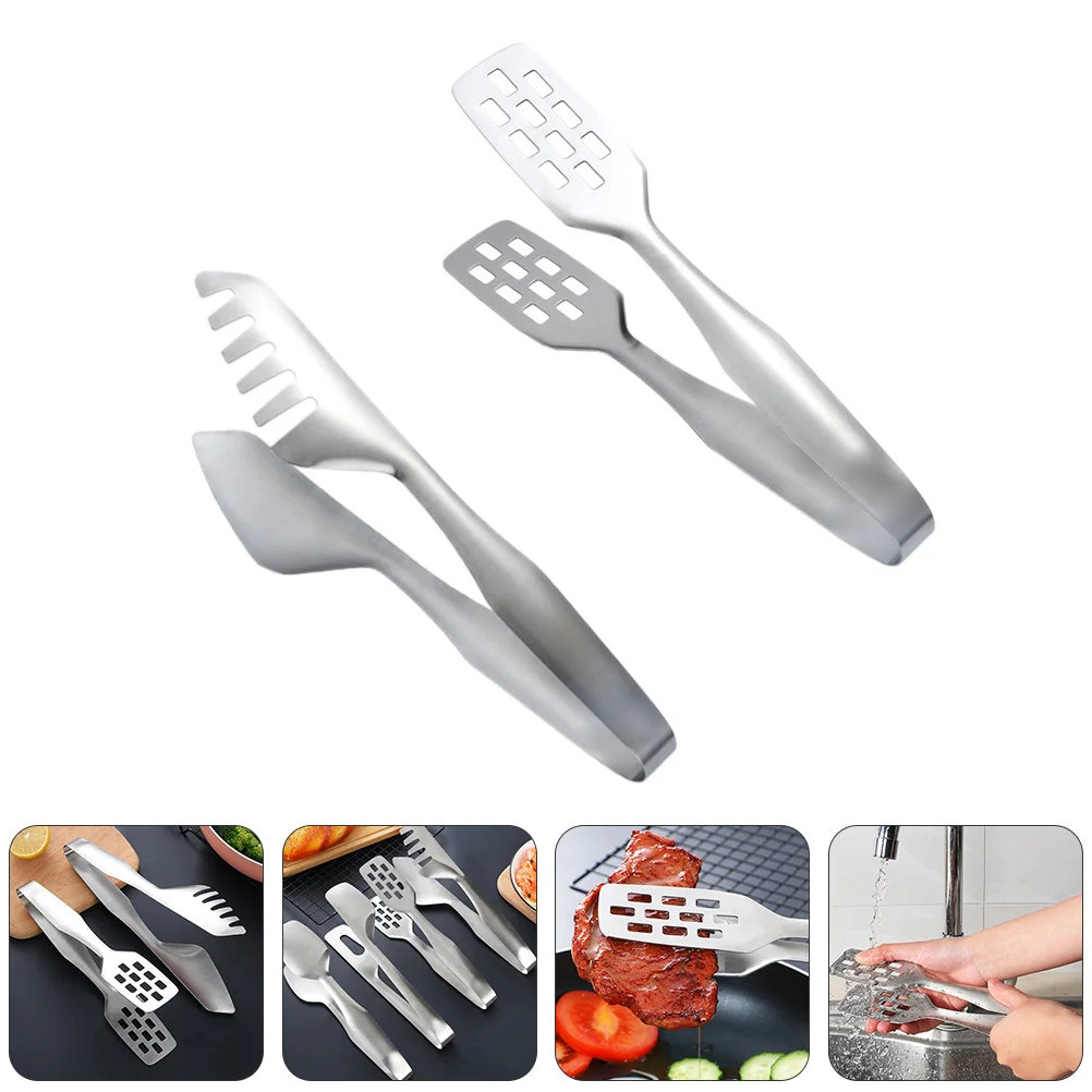 

2Pcs Stainless Steel Food Tongs Kitchen Serving Clips Multifunctional Bread Tool Easy Clean Party Feast Wedding Home Hotel