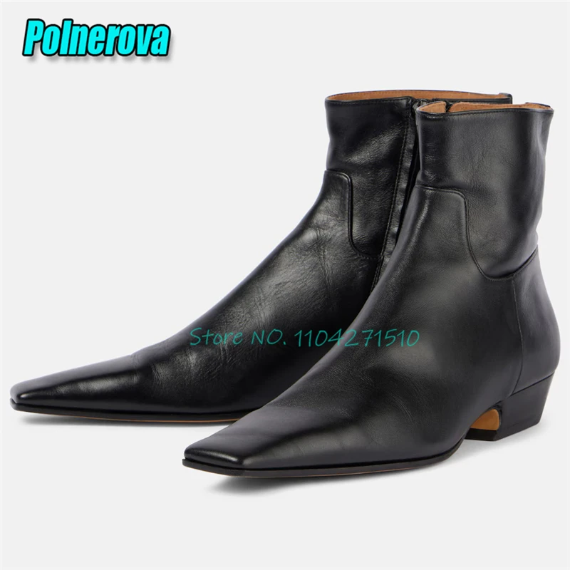 

Square Toe Thick Heel Short Boots Suede Leather Side Zipper Ankle Boots Brand Designer Autumn Winter Women's Shoes Large Size