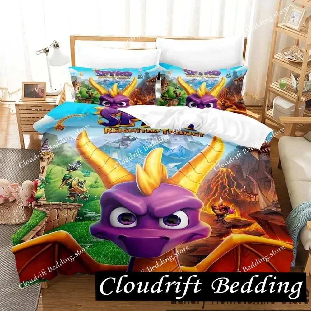

Комплект постельного белья с мультяшным принтом Spyro Reignited Trilogy: пододеяльник, наволочки, одеяло, размеры King/Queen, для мальчиков и взрослых