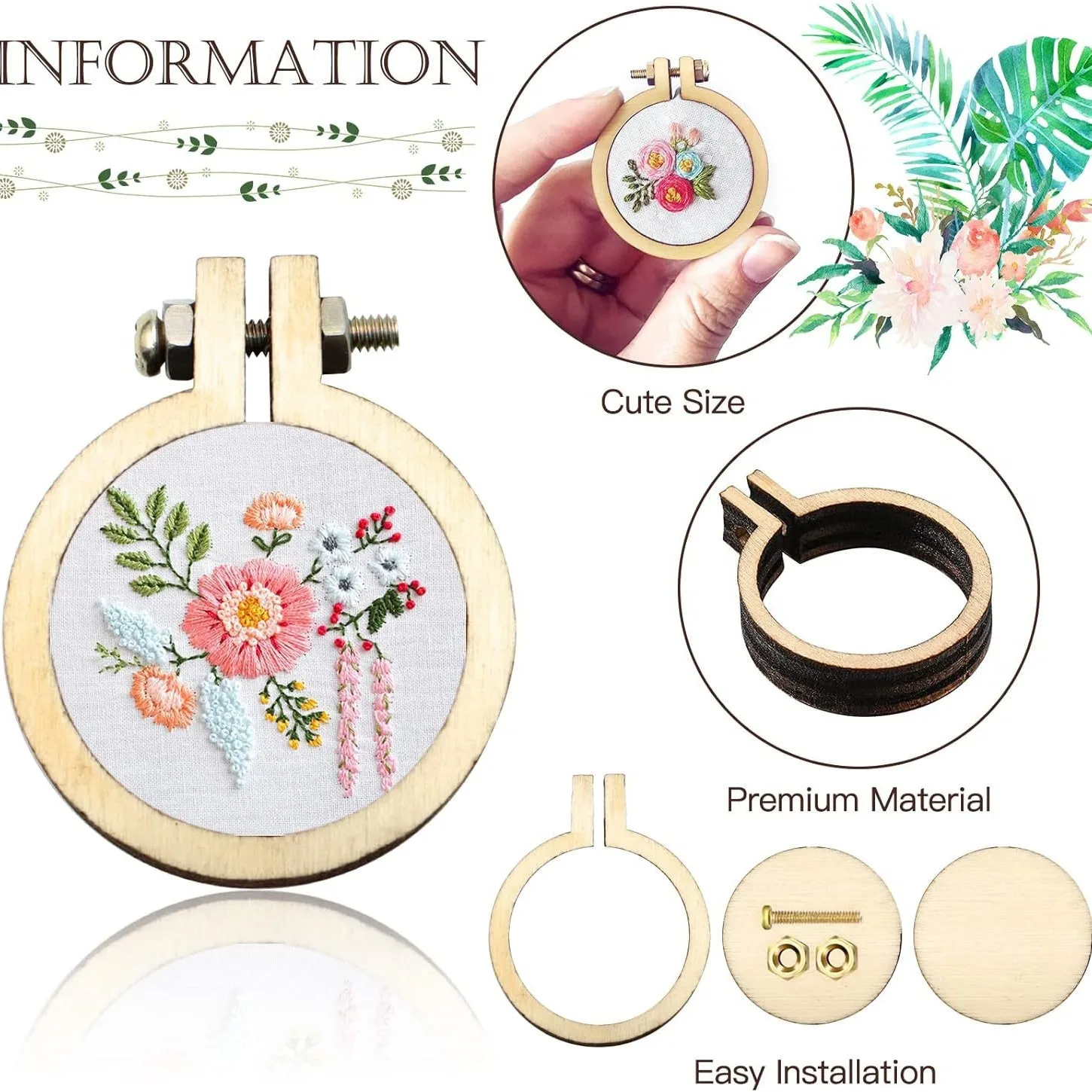 Mini Wooden Cross Stitch Frame Circular Embroidery Hoop Ring Crafts DIY Cross Stitch Sewing Kit Handmade Gifts Key Chain Decor