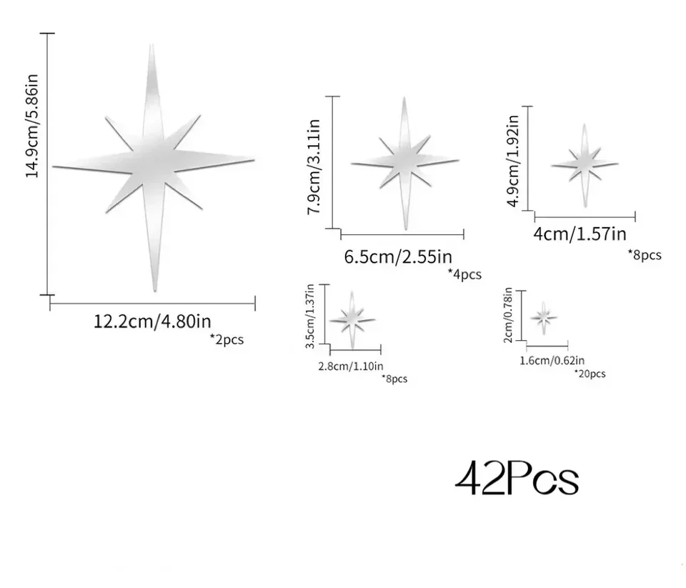 3D star-shaped acrylic mirror decal set for walls waterproof self-adhesive modern home decor multi-size pieces versatile tile fu - view 6