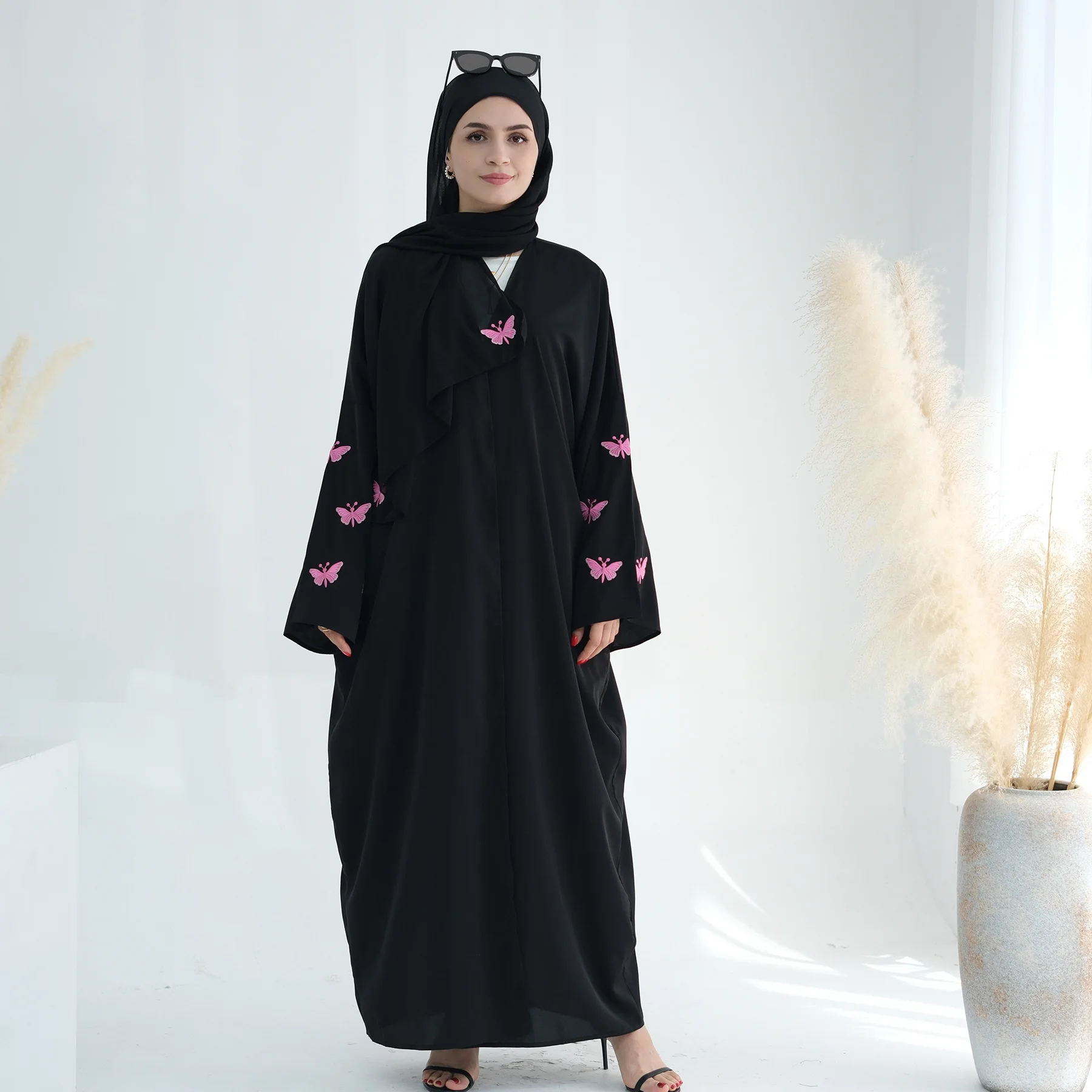 Ramadan Open Butterfly Embroidery Kimono Abaya Dubai Turkey Islam Muslim Dress Abayas Women Kebaya Kaftan Robe Musulmane Femme