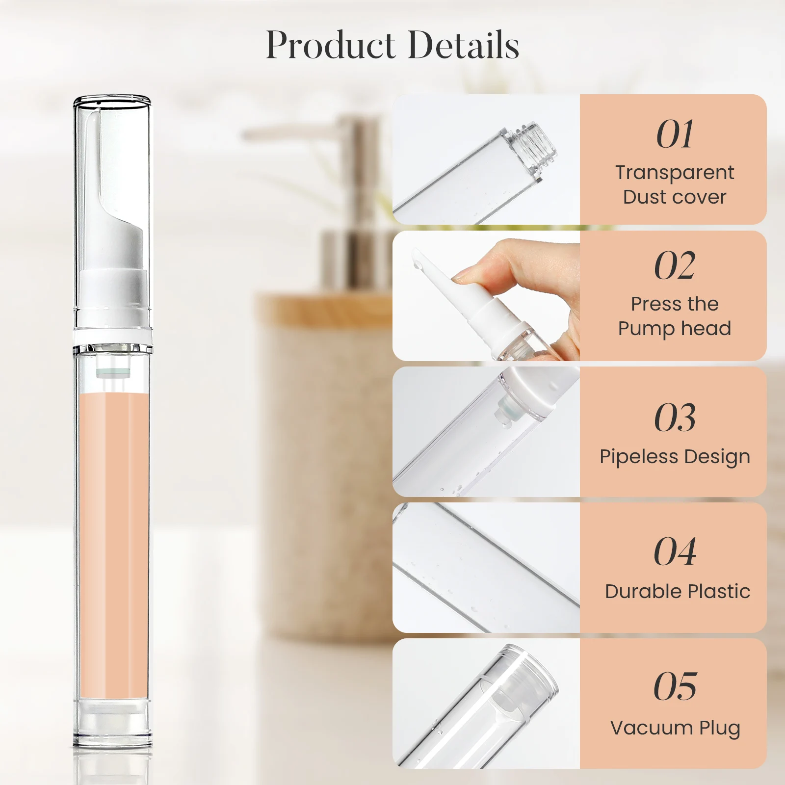 Flcopropriété sous vide de 5/10/15ml pour fond de teint liquide, crème pour les yeux, pour tous les jours, récipient cosmétique, outils de maquillage, 10 pièces