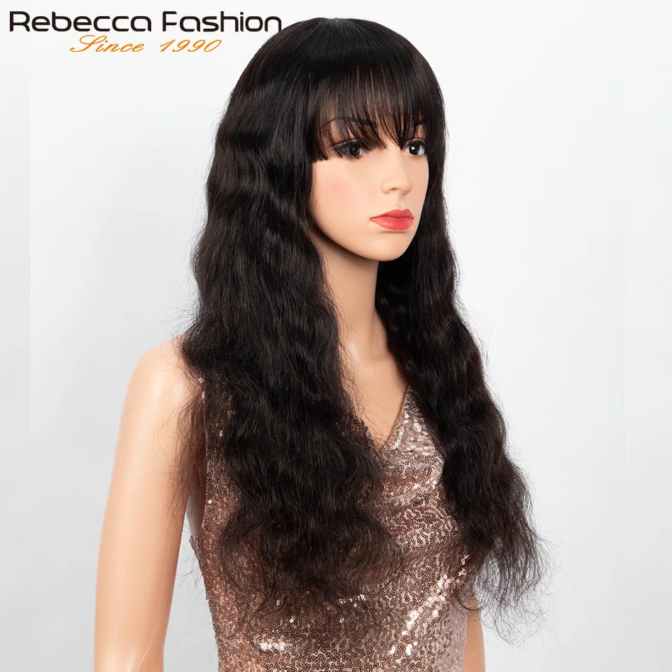 

Natural Body Wave Wig Remy Hair Wear To Go Highlight Blonde Human Hair Wigs With Bang Nature Black Brown Orange 99J Hair Wigs
