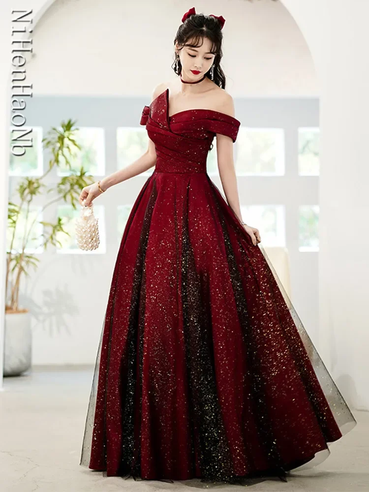 Elegant Sexy Boat Neck Evening Prom Dresses for Women Summer 2023 Host Birthday Wedding Party Dress Formal Occasion Vestidos