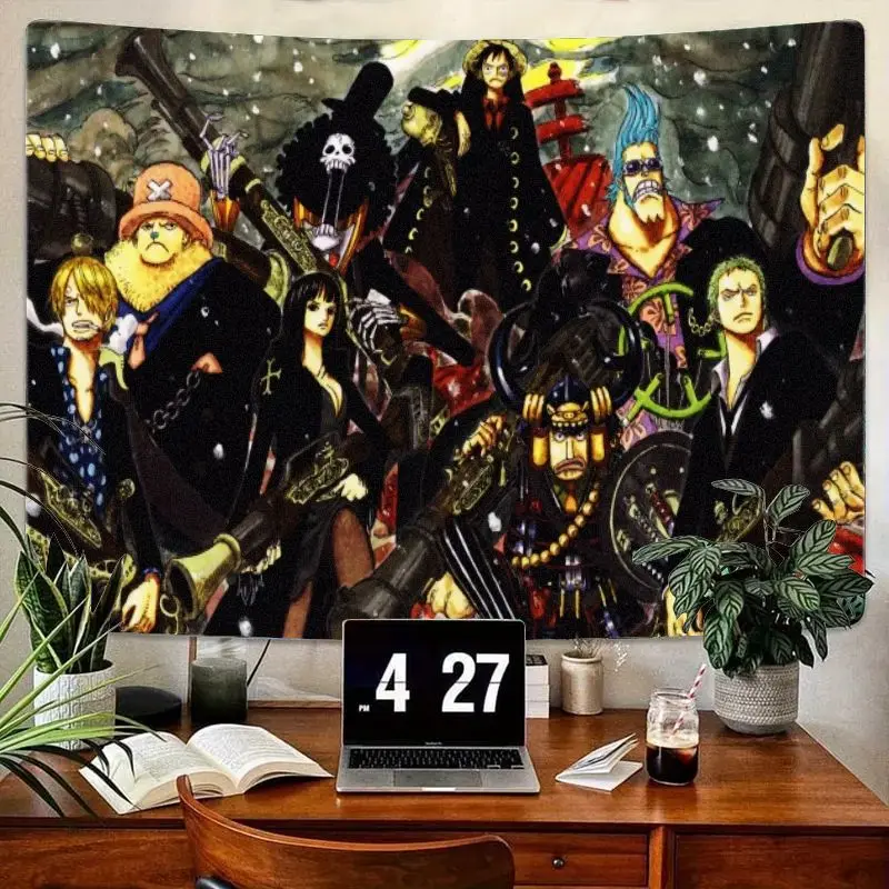 

1 шт. цельный гобелен с персонажами пирата аниме, яркие стилизованные настенные рисунки с соломенной шляпой, светлые волосы, персонажи черных волос, Po