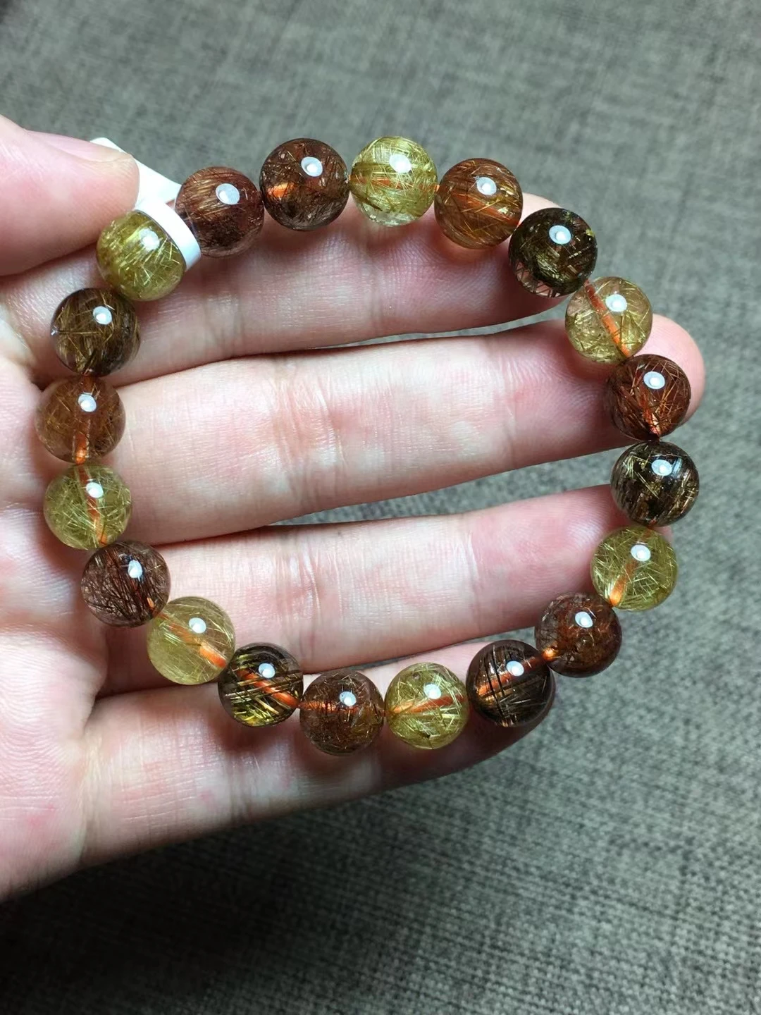 Natural Copper Rutilated Quartz Bracelet Gold Rutilated 9.5mm Clear Round Women Bracelet AAAAAA