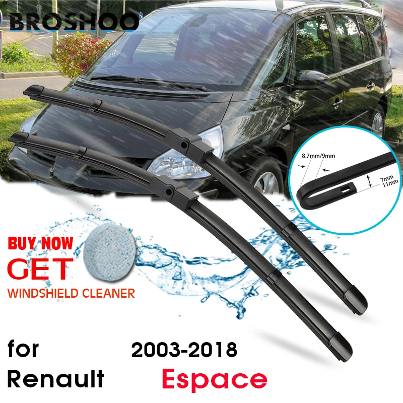 BROSHOO Car Windscreen Wiper Blades Rubber For Renault Espace 4 5 ,Model Year From 2003 To 2018 Fit Push Button/Side Pin Arm