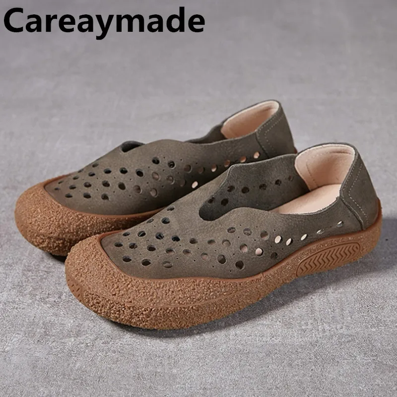 

Careaymade-Genuine leather loafers perforated breathable women's singles shoes,soft soles surfaces comfortable versatile shoes