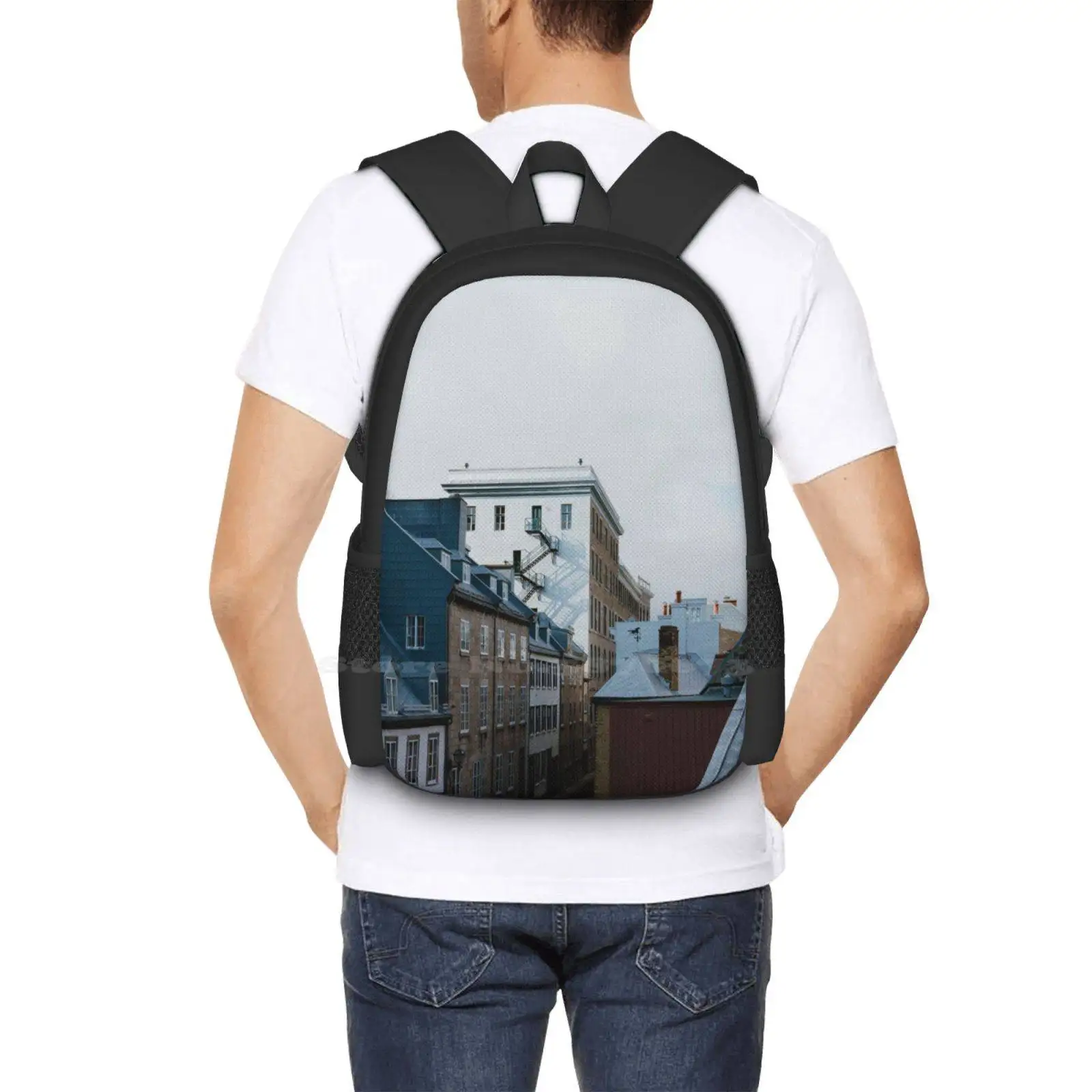 One November Morning In Quebec Hot Sale Backpack Fashion Bags Rooftops Old Historic Quebec Canada Valerie Rosen Travel