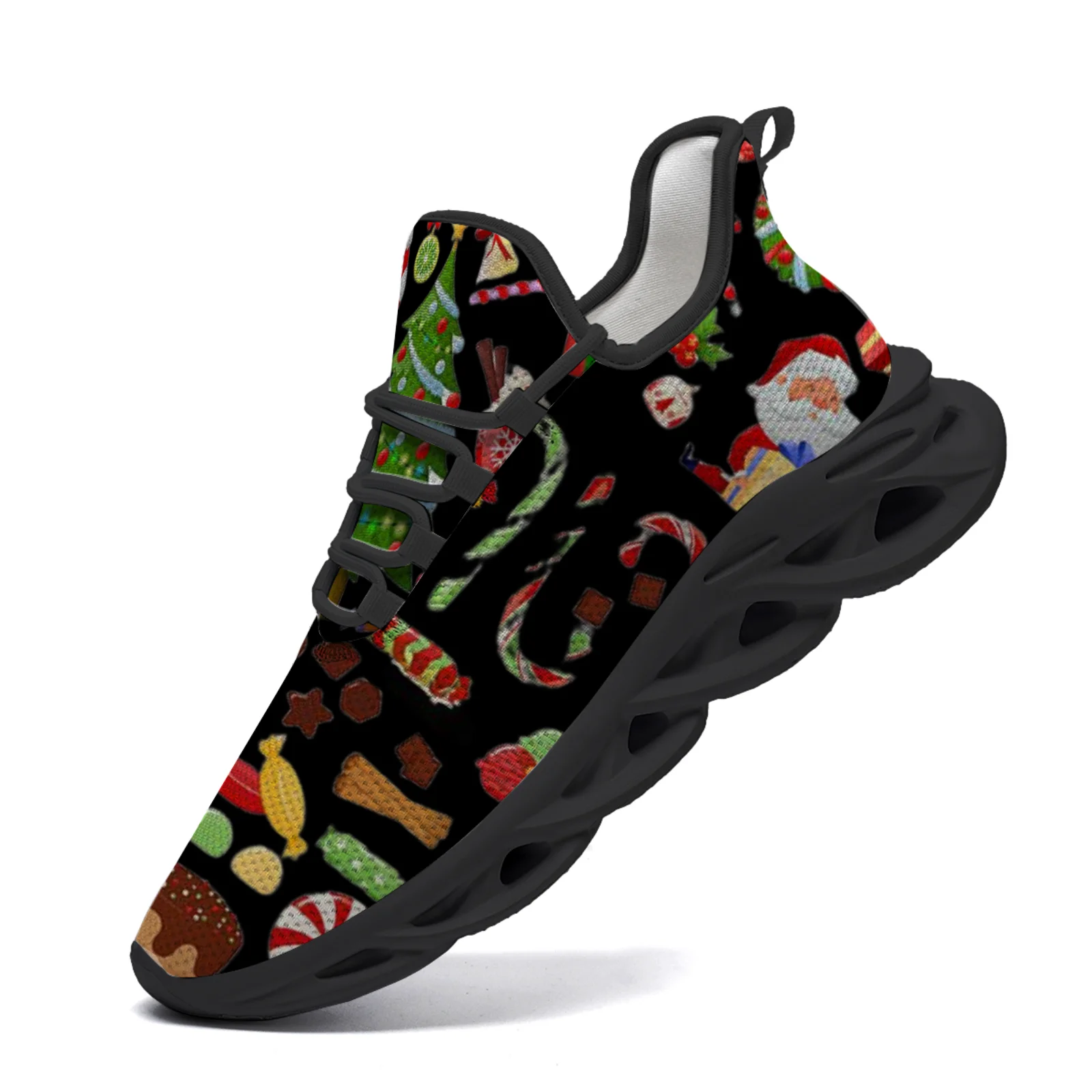 

Christmas element printed men's and women's casual sports shoes, lightweight walking and running shoes with mesh laces